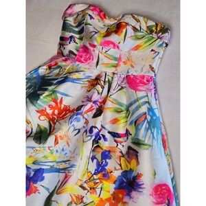 Akira Chicago Black Label Floral Print Strapless High-Low Dress Size Medium
